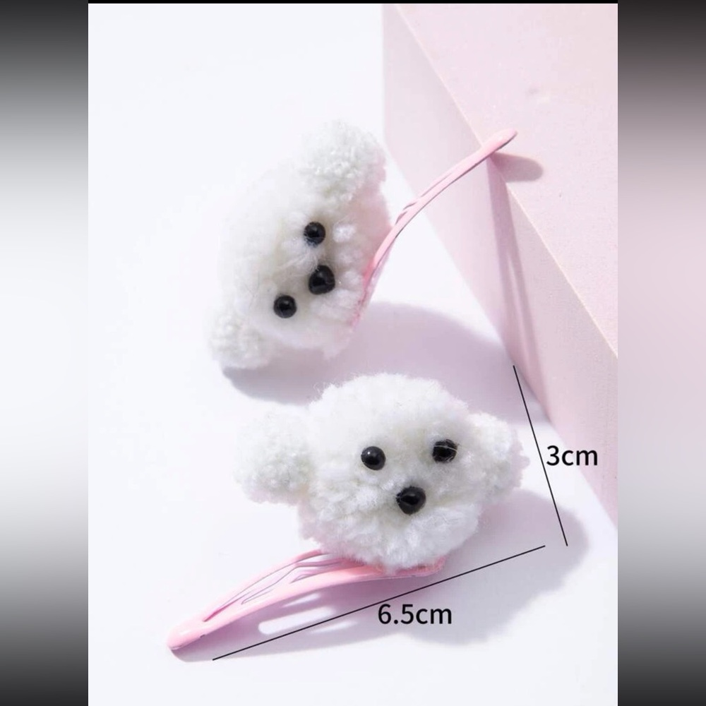 🐶 Super Adorable Pair Of Fuzzy PomPoms Puppy Dog Doggie Hair Clips 🐶